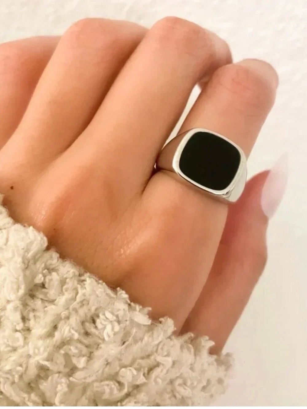925 Sterling Silver Black Square
Ring Chunky Ring Oval Ring Thick
Ring NEW